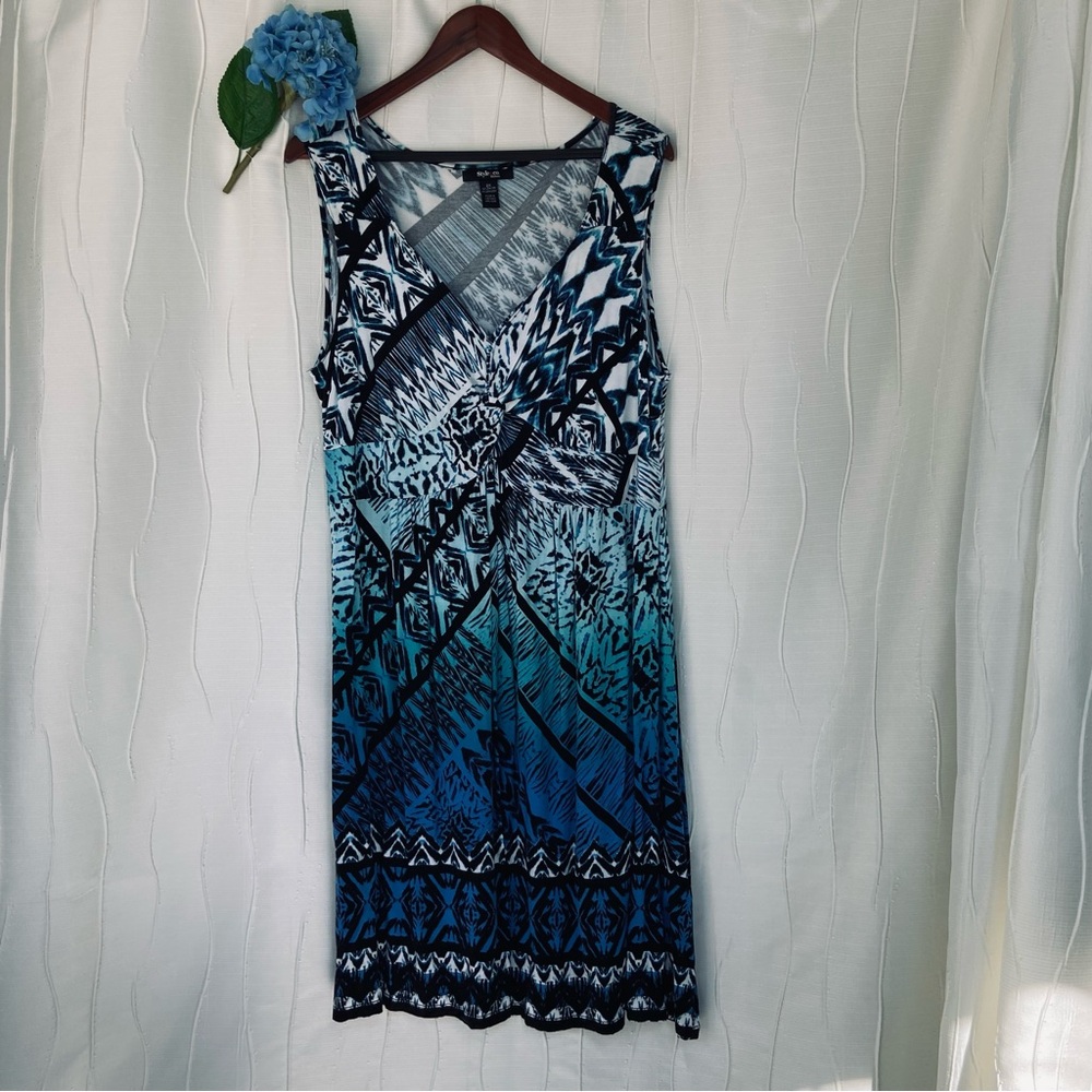 Style & Co. Blue and Black Geometric Midi Dress